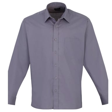 Premier Mens Poplin Long-Sleeved Shirt (Steel)