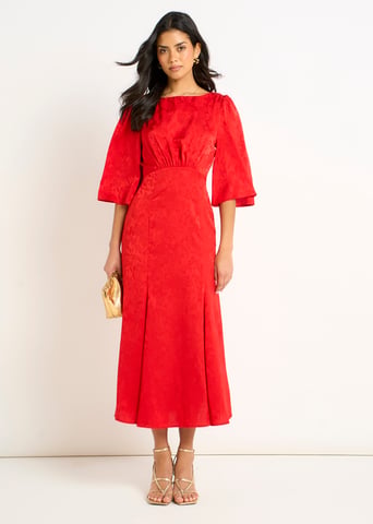 Vestido midi de satén rojo jacquard