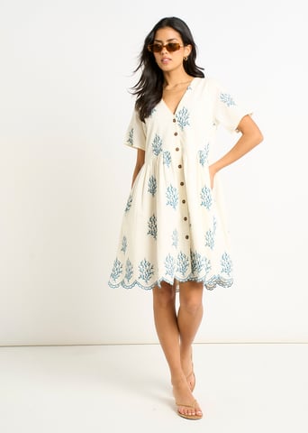 Vestido mini con bordado de algodón y malvavisco