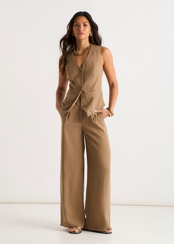 Pantalones anchos entallados color camel