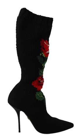 Calcetas Negras Elásticas Dolce & Gabbana con Botines de Rosas Rojas
