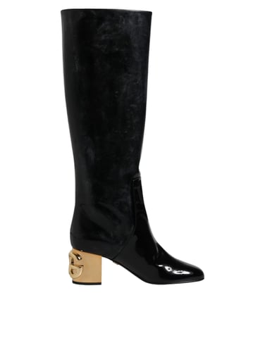 Botas Altas Vally de Cuero Patente Negro de Dolce & Gabbana