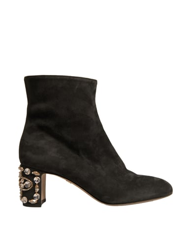 Botas de tobillo negras con tacón adornado de Dolce & Gabbana