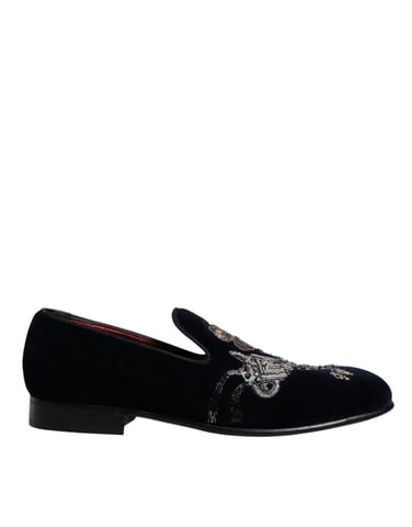 Mocasines de vestido de terciopelo negro floral de Dolce & Gabbana