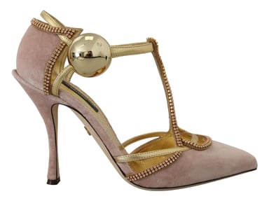 Zapatos de tacón con tira en T de cristal rosa de Dolce & Gabbana