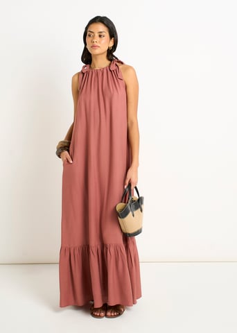 Vestido largo trapecio con tirantes en color óxido