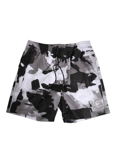 Dolce & Gabbana Bañador para Hombre Camuflaje Negro y Blanco con Logo DG
