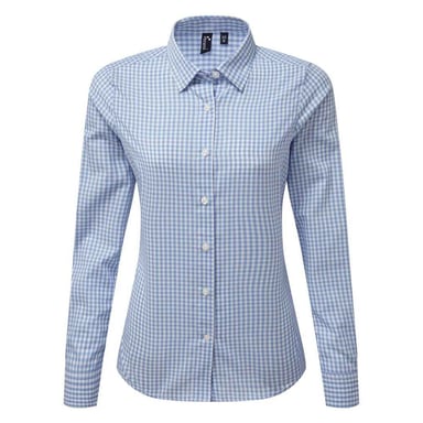 Premier Womens/Ladies Maxton Checked Long-Sleeved Shirt (Light Blue/White)
