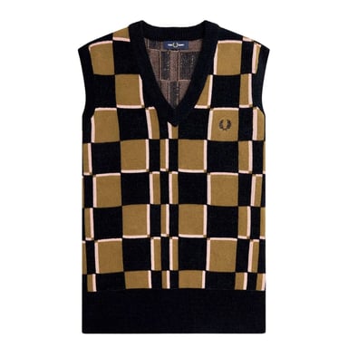 Camiseta De Punto Fred Perry Navy Glitch Chequerboard Con Sombreado De Piedra