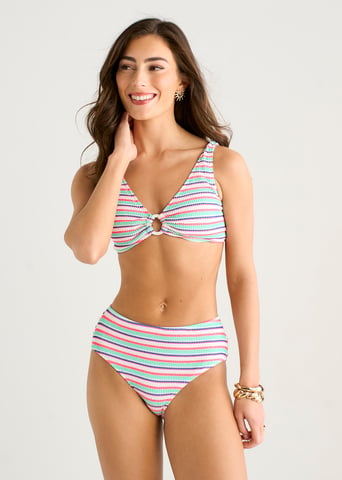 Braguita de bikini con rayas multicolores y texturas variadas