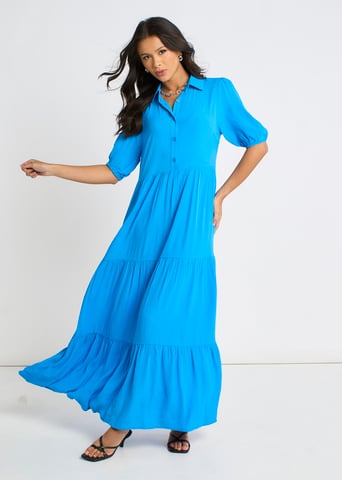 Vestido largo de skater con botones azules