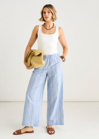 Pantalones de rayas azules con mezcla de lino