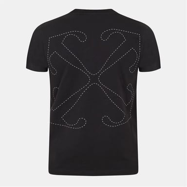 Camiseta de Hombre Off White Stitch Ajustada de Cuello Redondo y Manga Corta en Negro-Blanco