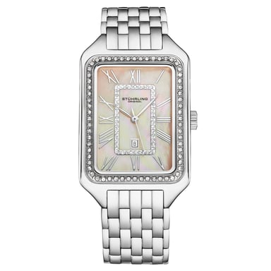 Reloj de cuarzo Stührling Lustra 4061 rectangular de moda con cristales de 32 mm