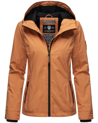 Marikoo Chaqueta ligera entretiempo mujer resistente al agua y al viento con capucha rusty cinnamon