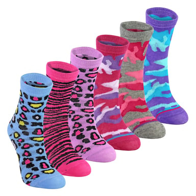 Paquete de 6 Medias de Algodón con Estampado de Animales para Niñas | Medias Coloridas con Patrón de Camo