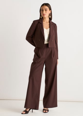 Pantalones anchos de mezcla de lino marrón