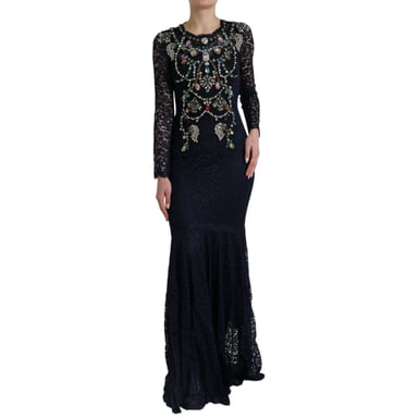 Vestido largo de encaje floral azul cristal de Dolce & Gabbana