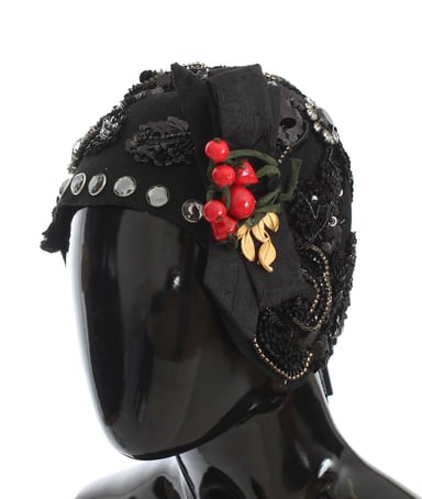 Sombrero Cloche para Mujer Elegante en Negro Adornado con Cristales de Dolce & Gabbana