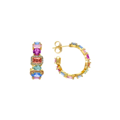 Luxenter Pendientes de Plata de Ley 925 con Circonita Multicolor acabados en oro amarillo de 18K - Ingre