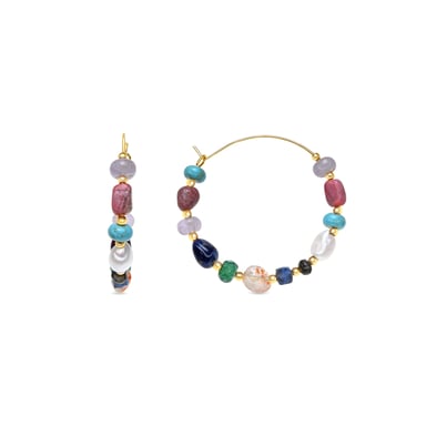 Luxenter Pendientes acabado oro amarillo de 18k y Perla Blanca - Umavi