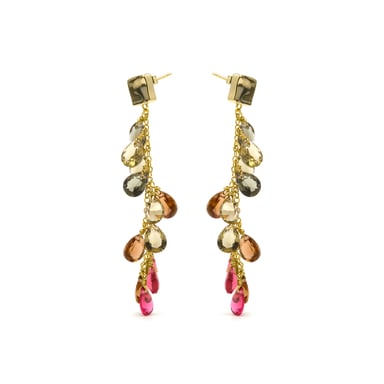 Luxenter Pendientes de Plata de Ley 925 y Cuarzo Hidrotermal Multicolor acabado oro amarillo de 18k - Jedo