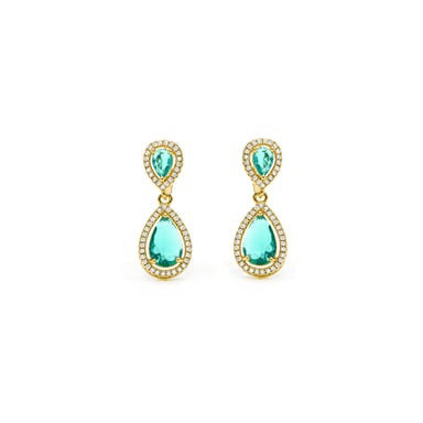 Luxenter Pendientes con Cuarzo Hidrotermal Verde Paraiba acabado oro amarillo 18k - Misim