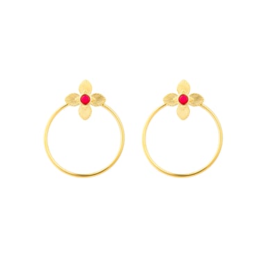 Luxenter Pendientes acabado oro amarillo de 18k y Lacado Fucsia - Uya