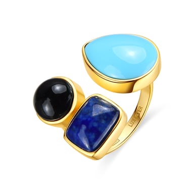 Luxenter Anillo de Plata de Ley 925 y Cuarzo Hidrotermal Verde Paraiba acabado oro amarillo de 18k - Miya