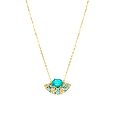 Luxenter Collar de Plata de Ley 925 y Cuarzo Hidrotermal Verde Paraiba acabado oro amarillo de 18k - Kioly