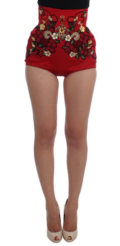 Shorts de Cintura Alta Bordados con Flores
