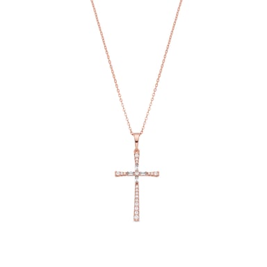 Collar Luxenter de Aleación de Metal y Circonita Brillante acabado en oro rosa de 18k - Cruz