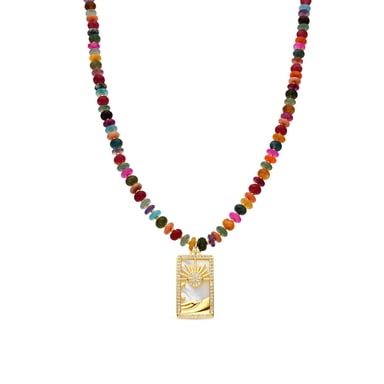 Luxenter Collar de Plata de Ley 925 y Agata Multicolor acabado oro amarillo de 18k - Laha