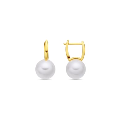Luxenter Pendientes de Perla Blanca acabado en oro amarillo de 18k - Dical