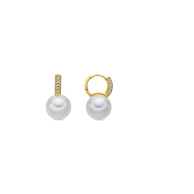 Luxenter Pendientes acabado oro amarillo de 18k y Perla Blanca - Maeki