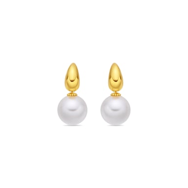 Luxenter Pendientes de Perla Blanca acabado en oro amarillo de 18k - Rosmi