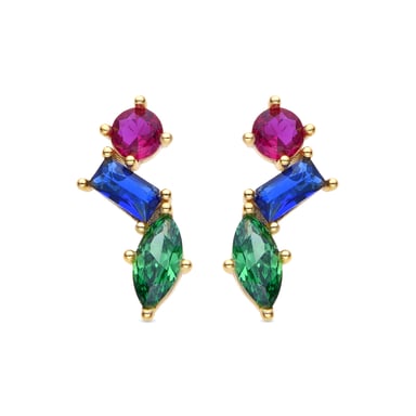 Luxenter Pendientes de Plata de Ley 925 y Circonita Multicolor acabados en oro amarillo de 18k - Shion