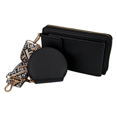 Cartera de Piel Sintética para Damas con Correa y Monedero Diseño de Múltiples Compartimentos