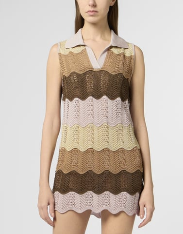Polo Neck Mini Dress Color Wave