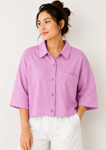 Camisa corta de algodón color melocotón con botones