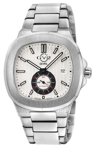 Reloj automático suizo potente GV2 para hombre, caja de acero inoxidable 316L, esfera plateada/negra, pulsera de acero inoxidable 316L.