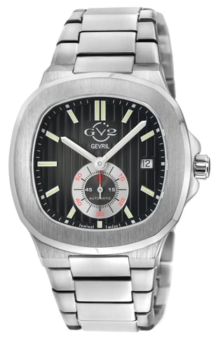 Potente reloj automático suizo GV2 para hombre, caja de acero inoxidable 316L, esfera plateada/azul, pulsera de acero inoxidable 316L.
