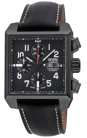 Gevril Men's Herald Square Chronograph  IP/BLK Case, Black Dial, Black Handmade Italian Leather Strap Watch