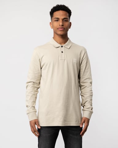 BOSS Orange Passerby Mens Long Sleeve Stretch-Cotton Polo Shirt with Logo Patch