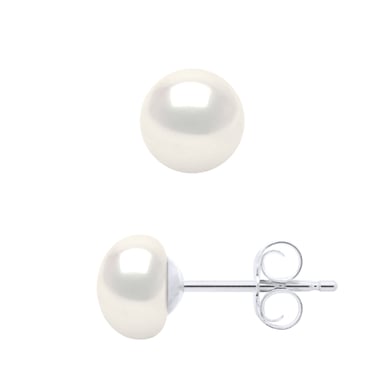 Earrings Silver 925 Real Cultured Freshwater Pearls Button 6-7 mm