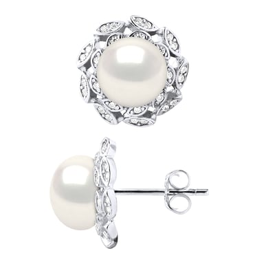 Earrings Real Cultured Freshwater Pearls Button 8-9 mm