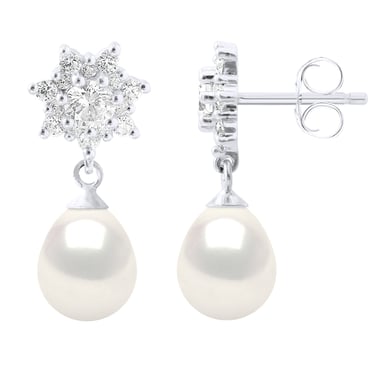 Earrings Real Cultured Freshwater Pearls Pear 7-8 mm