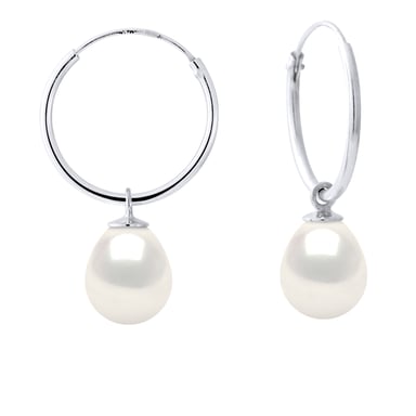 Earrings of Silver 925 Rhodium plated and Real Freshwater Pearls Pear 8-9 mm