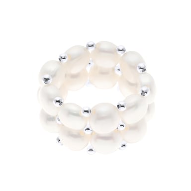 Ring 2 Rows - Hand Made - of Real Freshwater Pearls - COLOR NATURAL WHITE - 4 mm