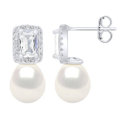 Hanging Earrings Real Cultured Freshwater Pearls Pear 8-9 mm